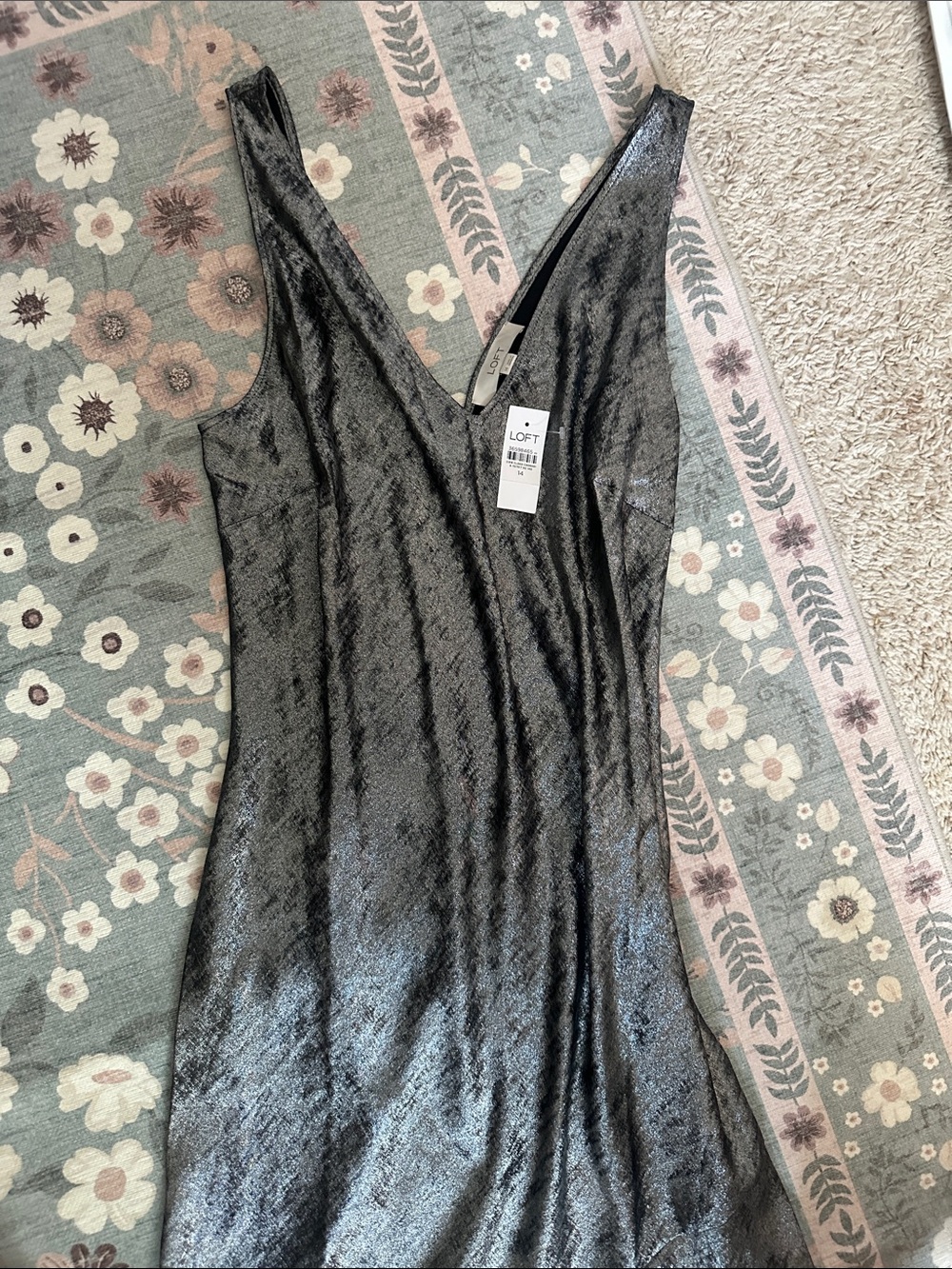 LOFT Metallic Silver V-Neck Dress